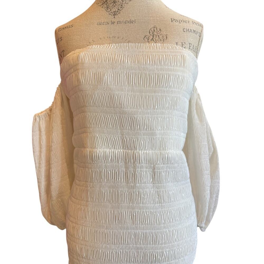 L'IDÉE Women's Art Deco Puff Sleeve Minidress Blanc 14 NWT - Picture 6 of 10